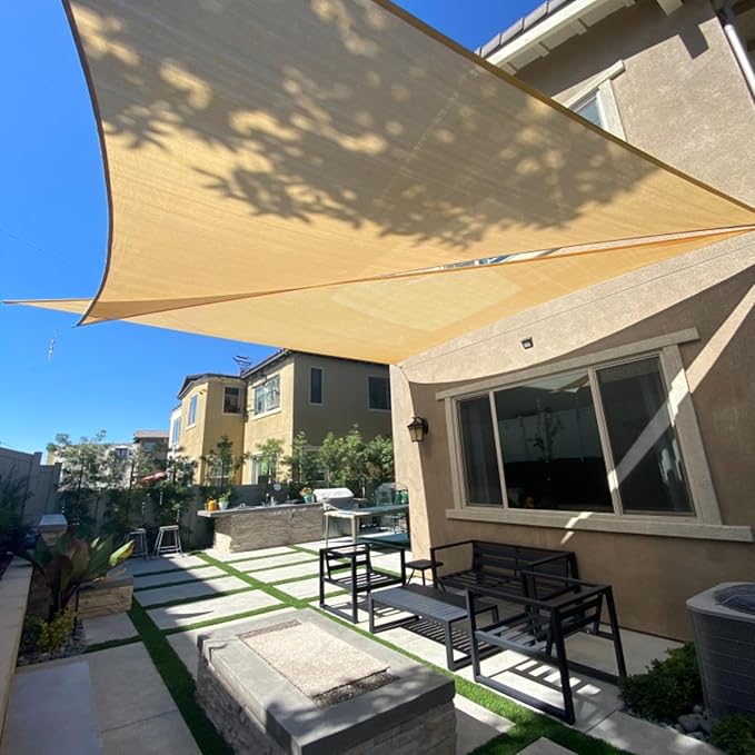 SUNLAX Sun Shade Sail 16' x 16' x 16' Sand Triangle Canopy Sail S...