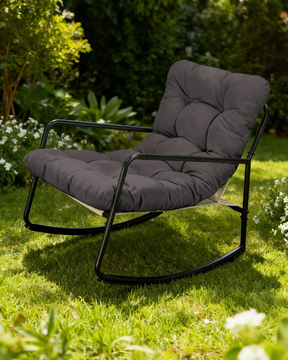 Outdoor Rocking Chair, Metal Patio Rocking Chair, Indoor Rocking Chair with C...