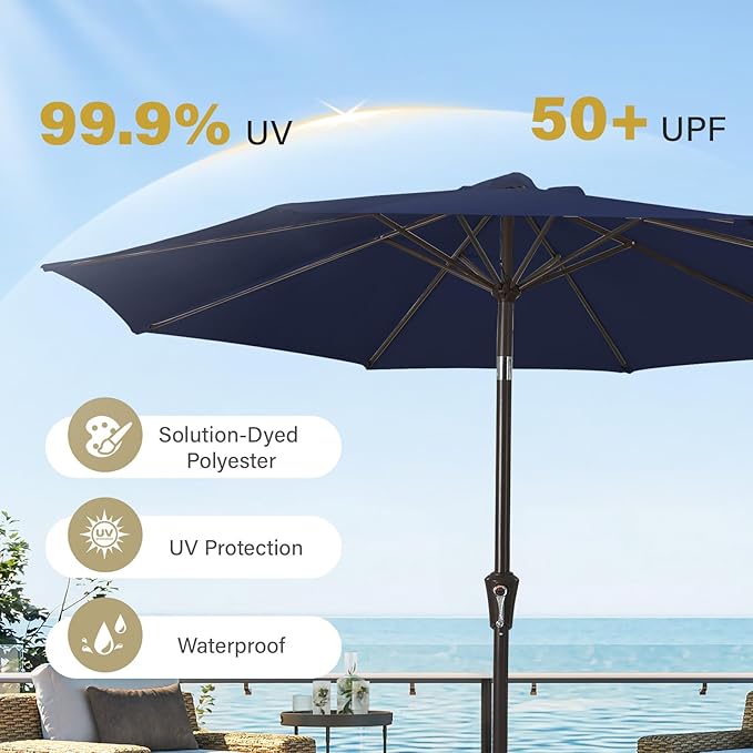 MEWAY 9ft Patio Umbrella Outdoor Table Umbrellas with Push Button Tilt and Cr...