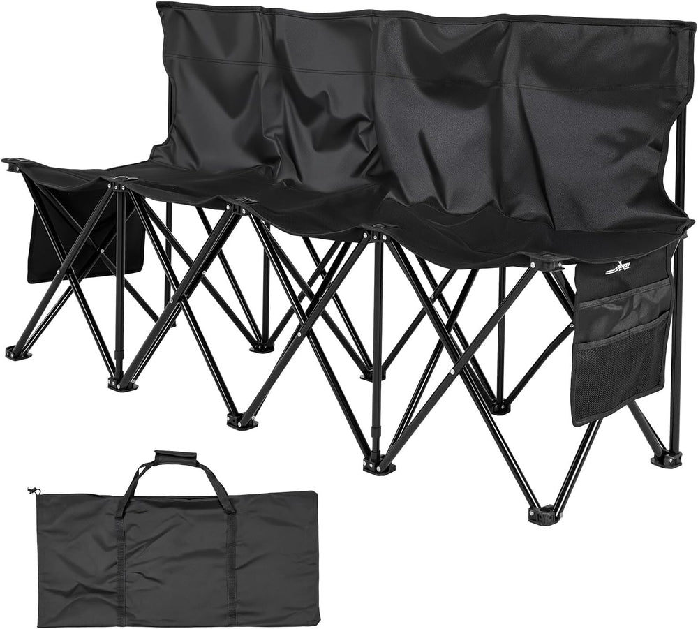 VEVOR Portable Folding Bench, 4 Seat Foldable Soccer Bench with Side Pockets ...