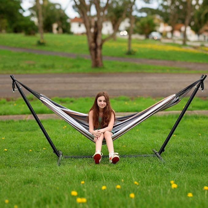 SZHLUX Double Hammock with Stand Included 450lb Capacity Steel Stand, Premium...