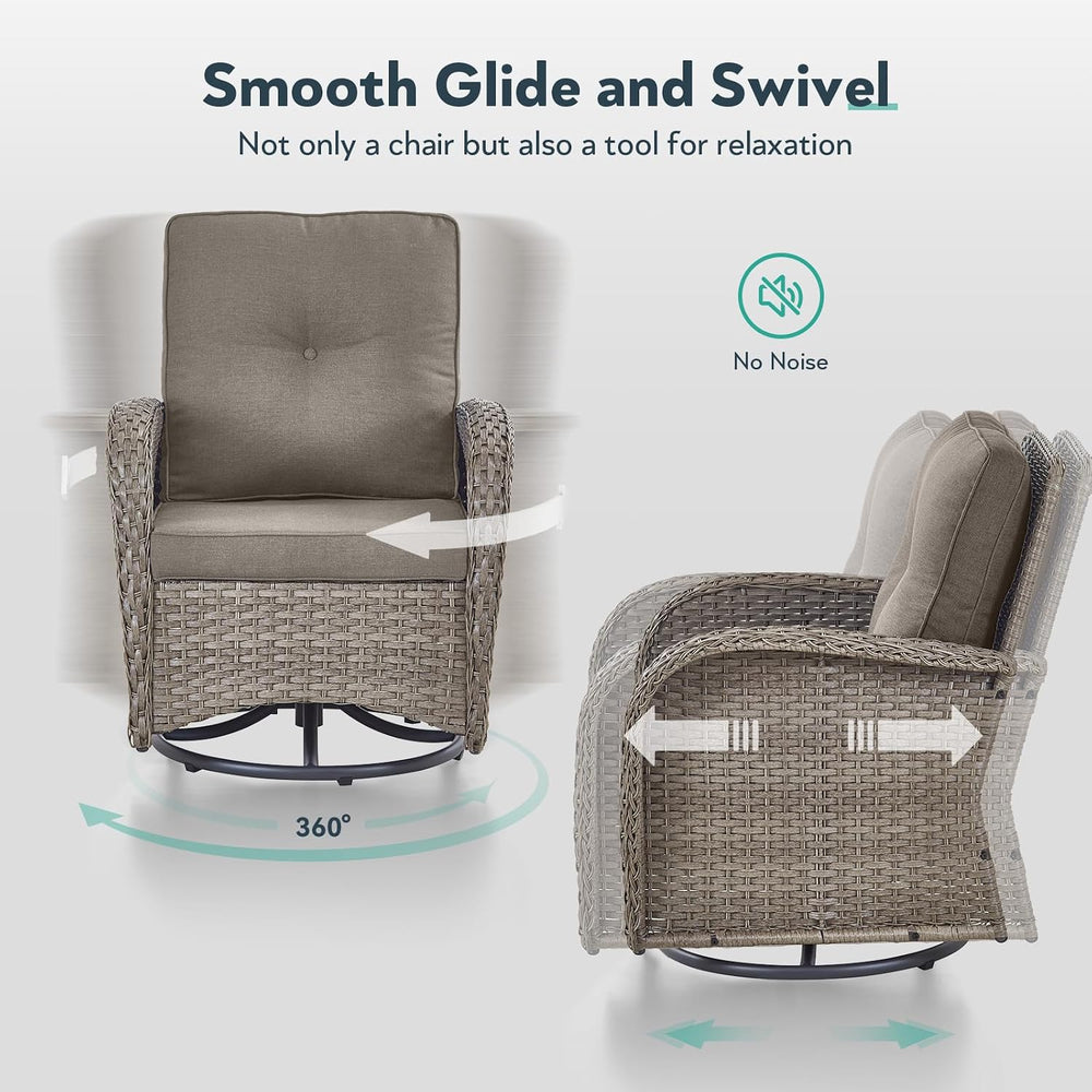 Outdoor Swivel Glider Rocker Chairs - 3 Piece Wicker Patio Furniture Set, All...