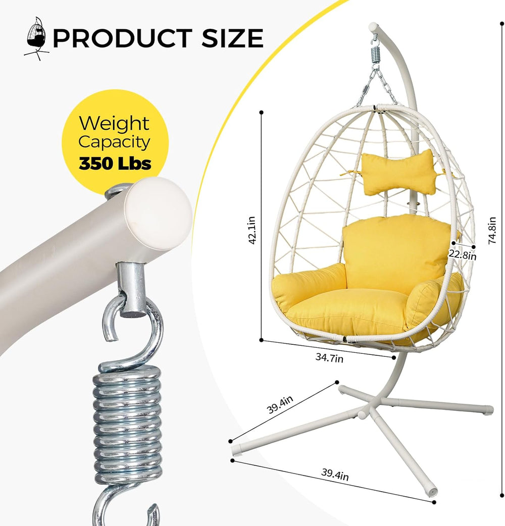 Egg Chair with Stand, Wicker Hanging Chair for Outdoor Patio, Cushioned Hammo...