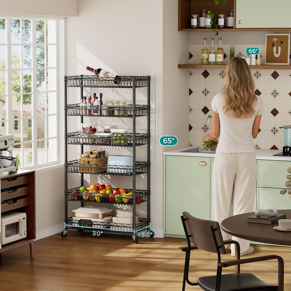 6 Tier Shelf Wire Shelving Adjustable Storage Shelves Basket Rack