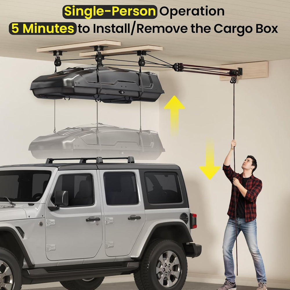 Cargo Box Ceiling Storage Hoist,180lbs Pulley System for Overhead Garage Ceil...
