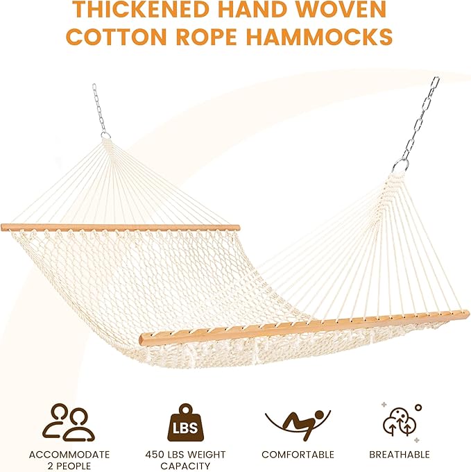 Lazy Daze Hammocks Double Rope Hammock, 2 Person Traditional Outdoor Hand Wov...