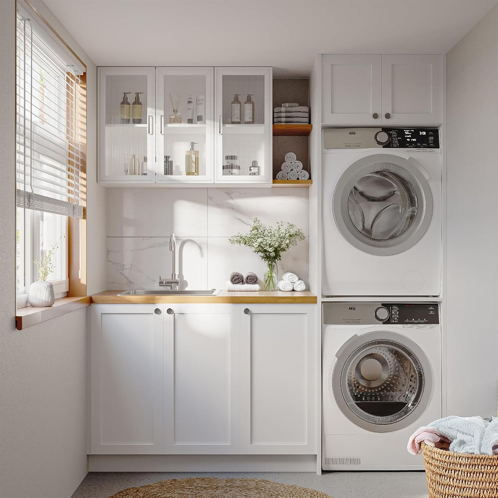 36''W Wall Cabinets for Laundry Room, Acrylic Glass Wall Mounted Stor...