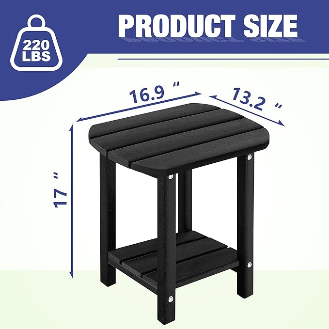 LZRS Outdoor Side Table - 2-Tier Adirondack HDPE Patio End Table for Pool, Po...