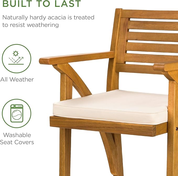 Best Choice Products Set of 2 Outdoor Acacia Wood Bar Stools Bar Chairs for P...