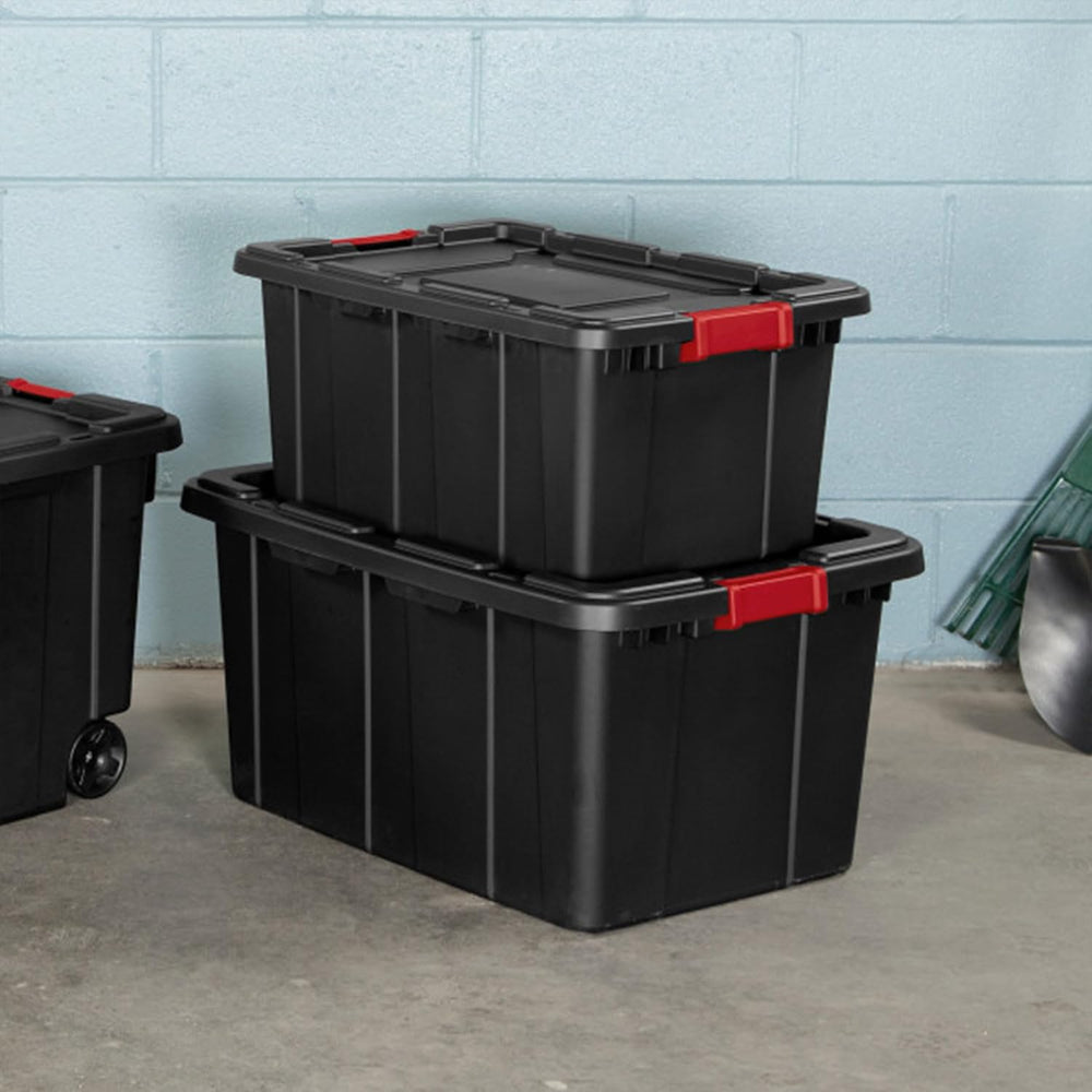 Sterilite Industrial Storage Tote with Lids for Garage, 27 Gallon, 4-Pack