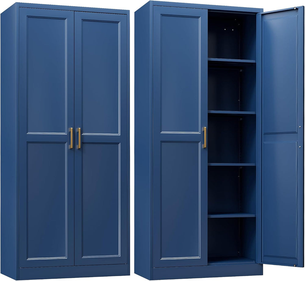 71"Metal Pantry Storage Cabinet with Doors & 4 Adjustable Shelves
