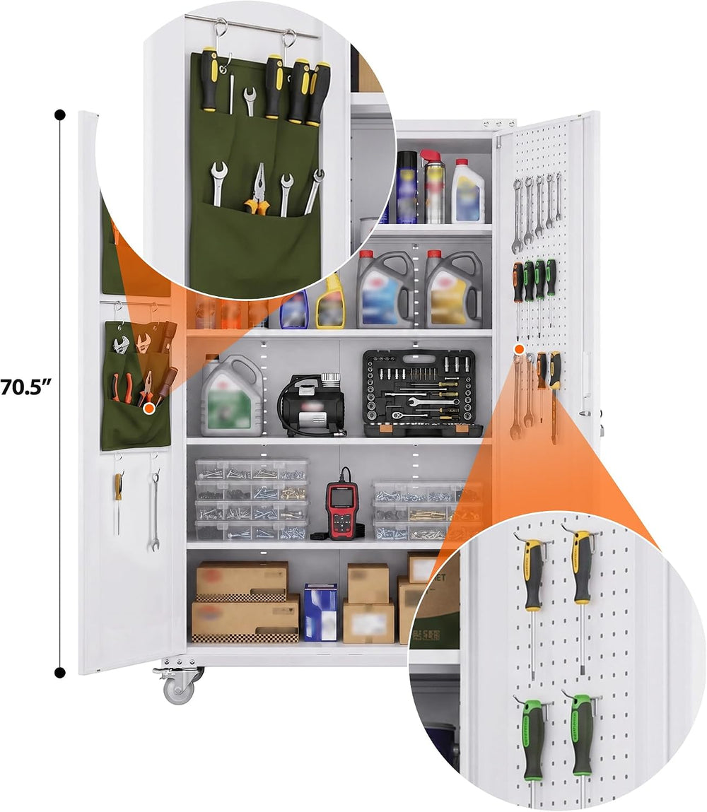Extra Large Garage Storage Cabinet on Wheels, Metal Storage Cabinet with 4 Sh...
