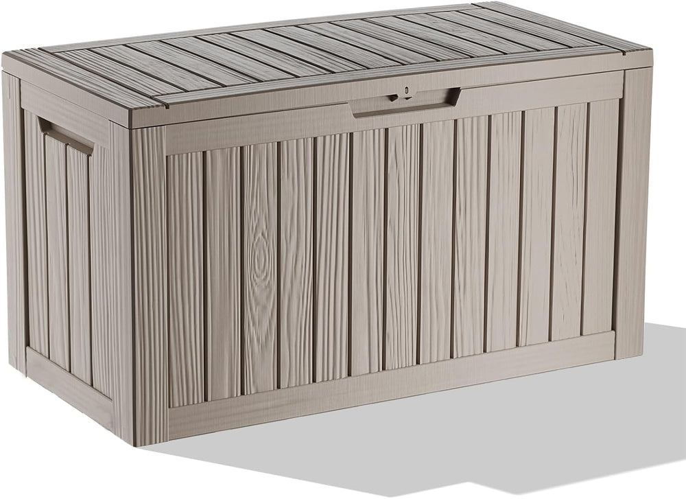 85 Gallon Outdoor Storage Box Waterproof, Resin Deck Box with Lockable Lid, W...