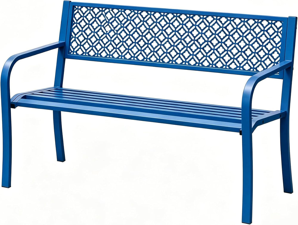 IDEALHOUSE Outdoor Metal Garden Bench 2 Person, 790 Lbs Heavy Duty Steel Pati...