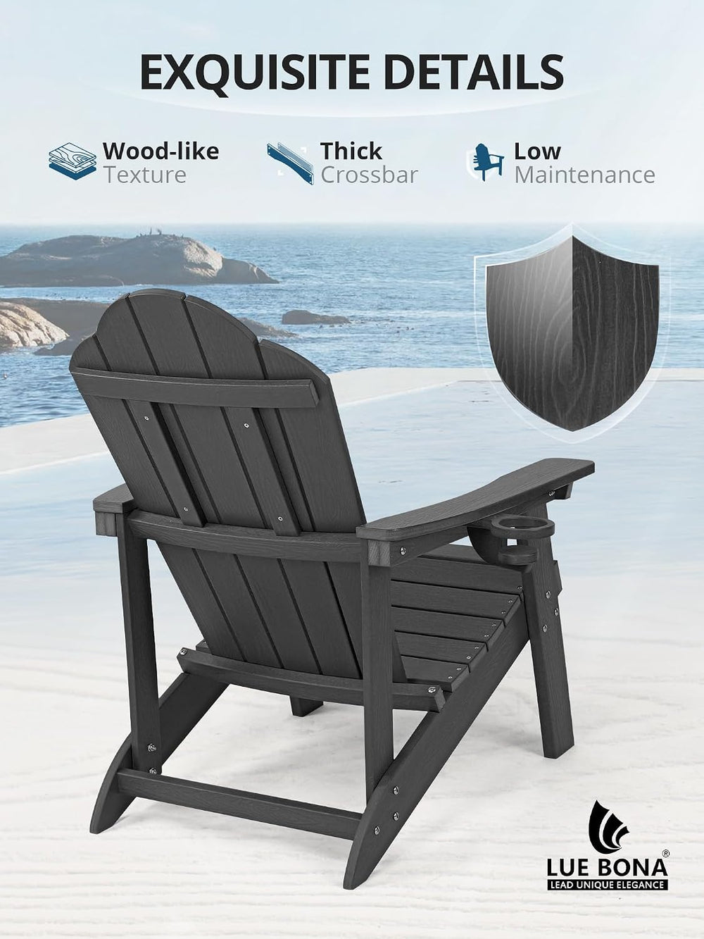 LUE BONA HDPE Adirondack Chairs Set of 2, Black Fire Pit Chairs