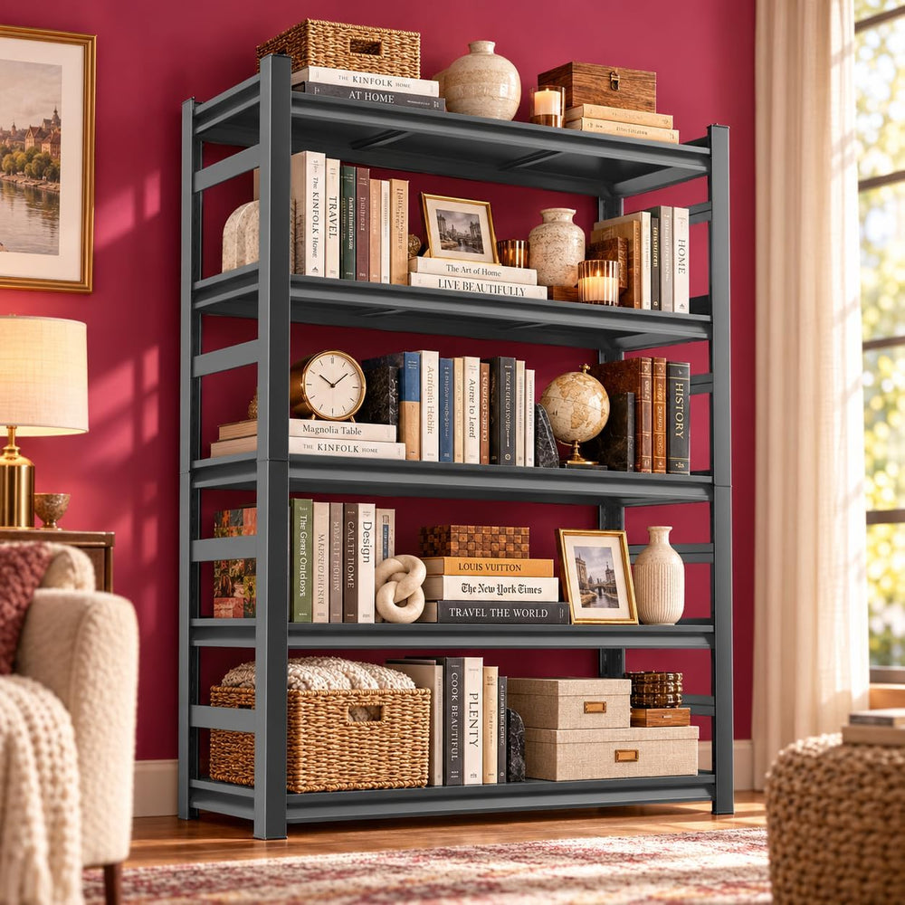 Metal Book Shelf Adjustable Heavy Duty Bookshelf with Tool-Free Assembly
