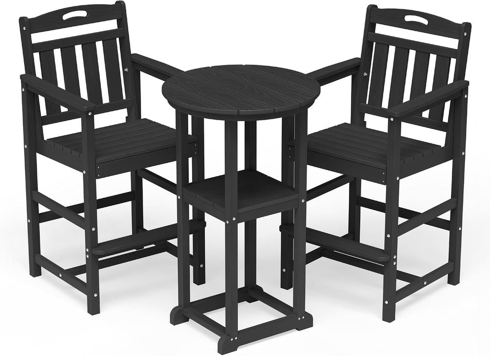 Outdoor Bistro Bar Set, Patio High Top Table and Bar Height Tall Adirondack C...