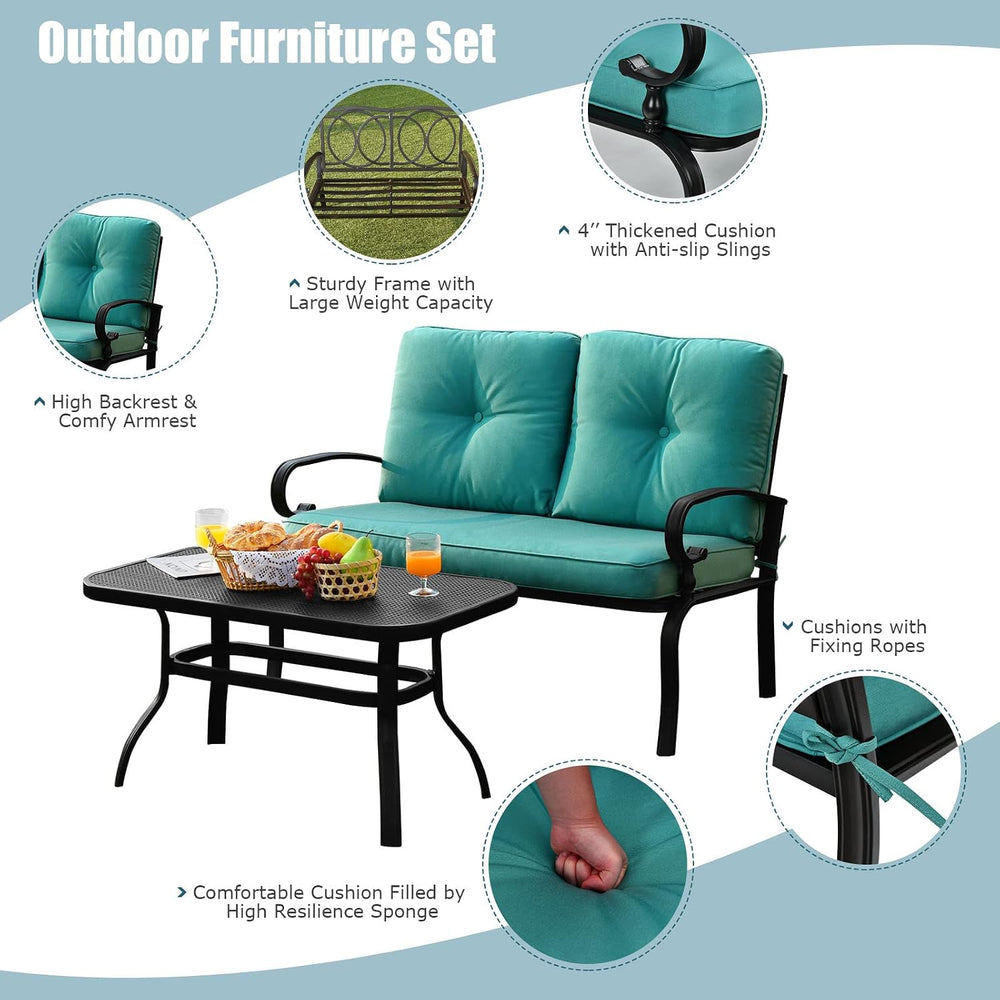 Tangkula Patio Loveseat with Table Set, 2 Seat Cushioned Sofa with Coffee Tab...
