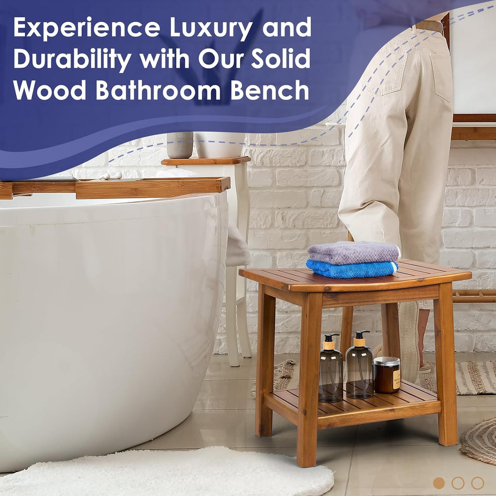 Upolana 20" Teak Shower Bench with Storage Shelf, Indoor & Outdoor Use