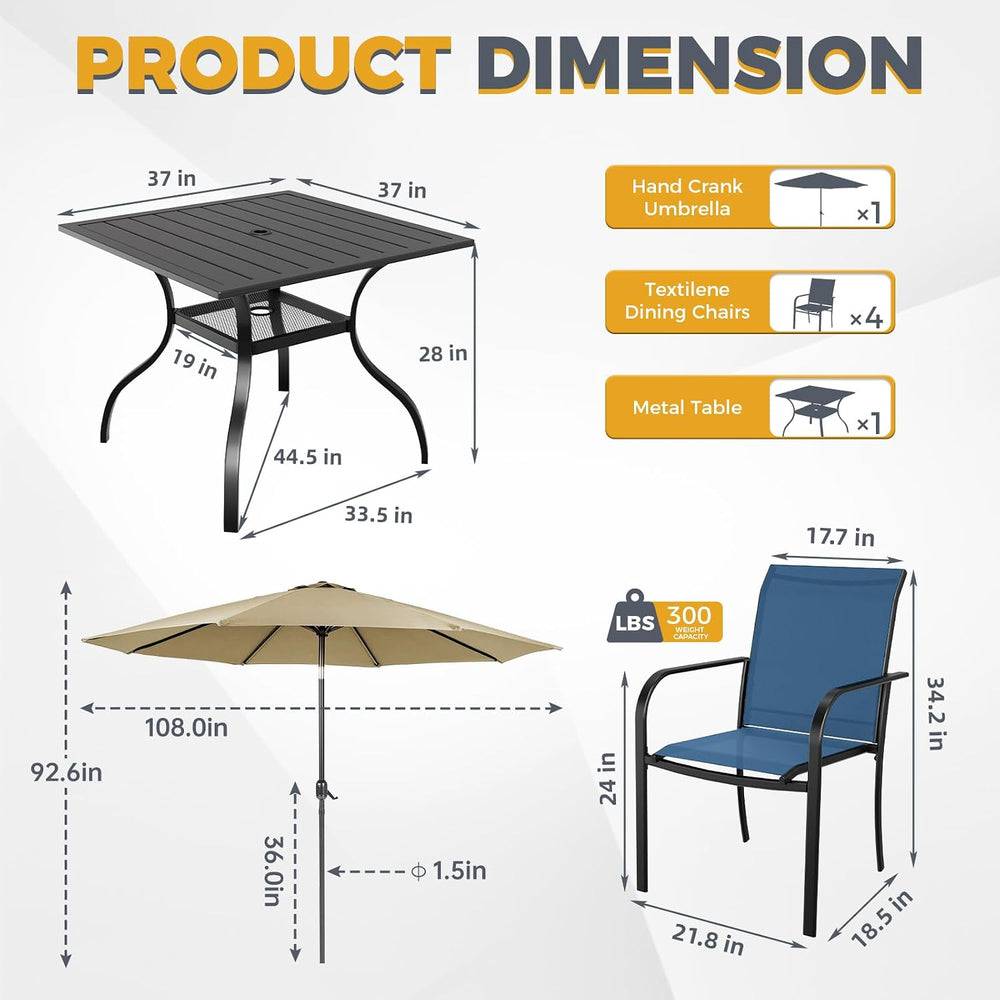 5-Piece Patio Dining Set with Umbrella,4 Person Outdoor Table and Chairs Set,...