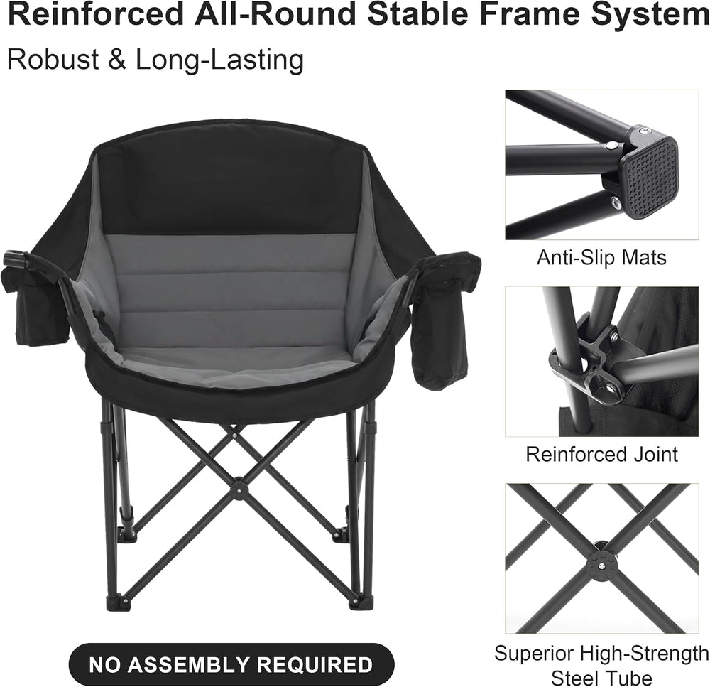 Heavy Duty Padded Camping Chair for Adults, Oversized Outdoor Camping Chair
