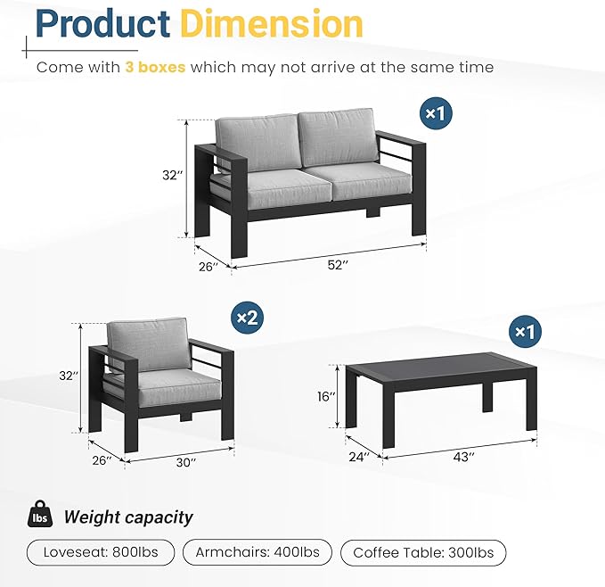 Solaste Aluminum Patio Furniture Set for All Weather, Oversized Metal Outdoor...