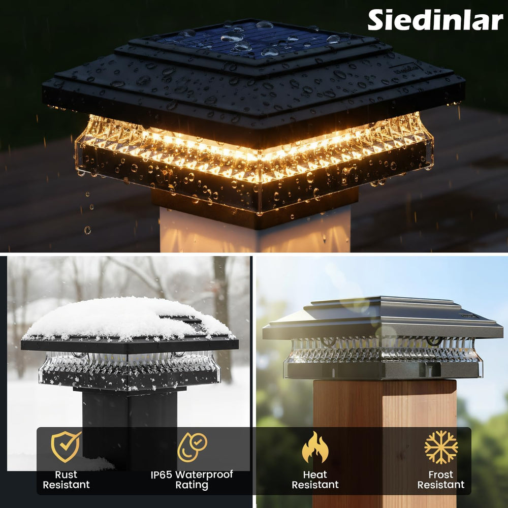 SIEDiNLAR Solar Post Cap Lights 4x4 & 5x5, 12 Pack 2 Modes 50 Lumens Black