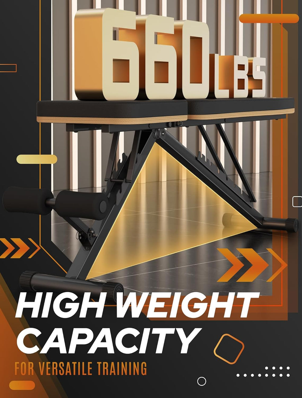 FitGoods Assemble-Free Foldable Weight Bench Press for Home Gym, 660 LBS Capa...