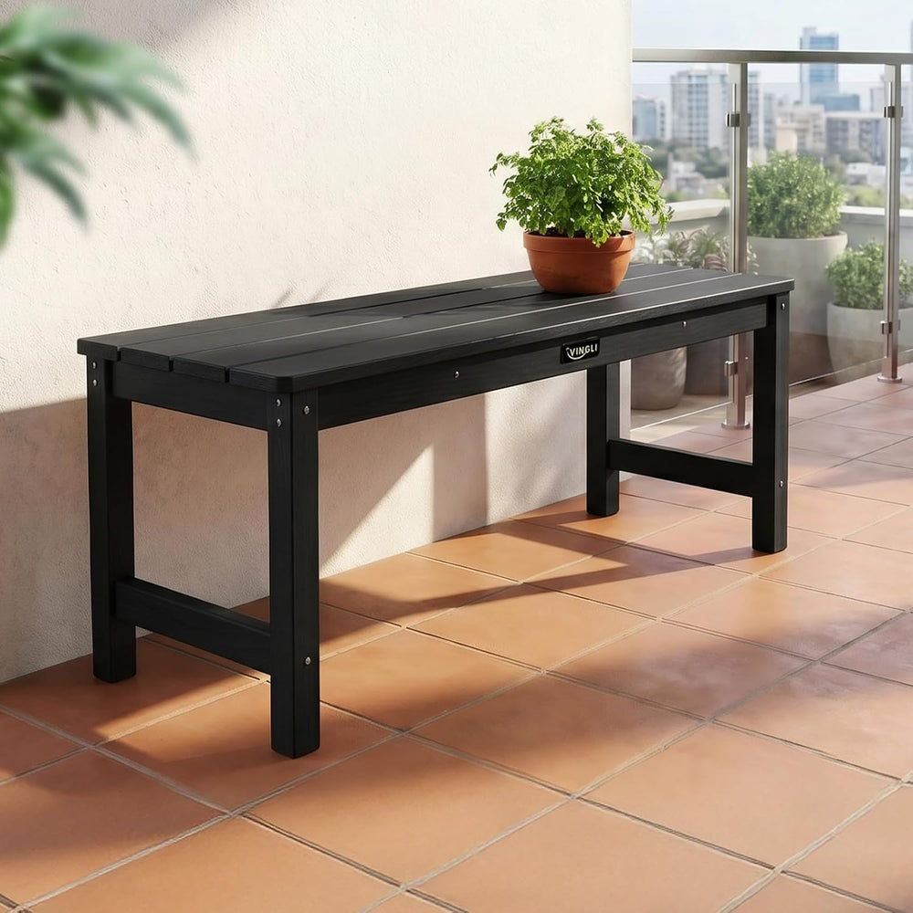 VINGLI 40in Outdoor HDPE Bench, Weatherproof Porch Bench with Wood Grain Text...