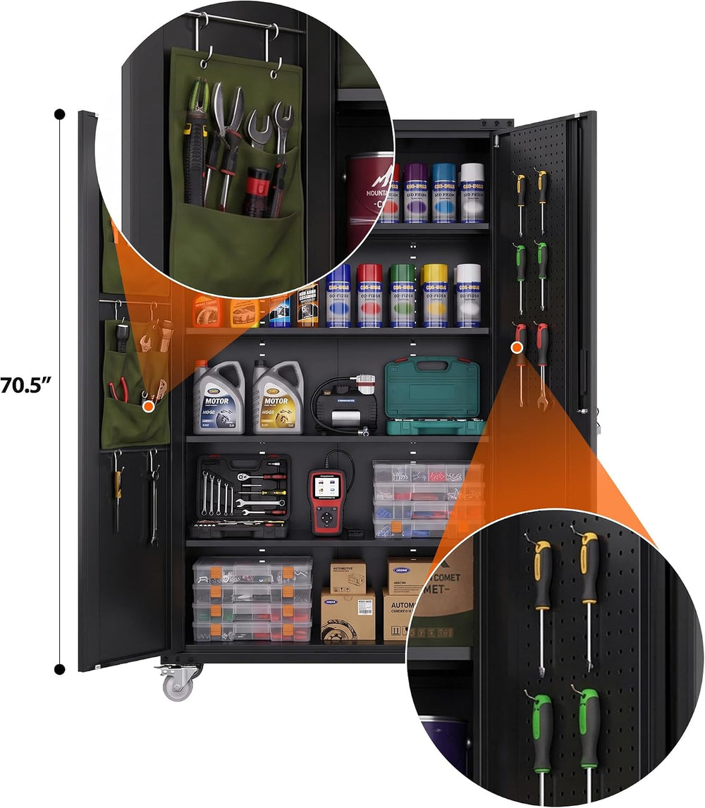 Upgraded Wide & Deep Metal Garage Storage Cabinet with Wheels,Black