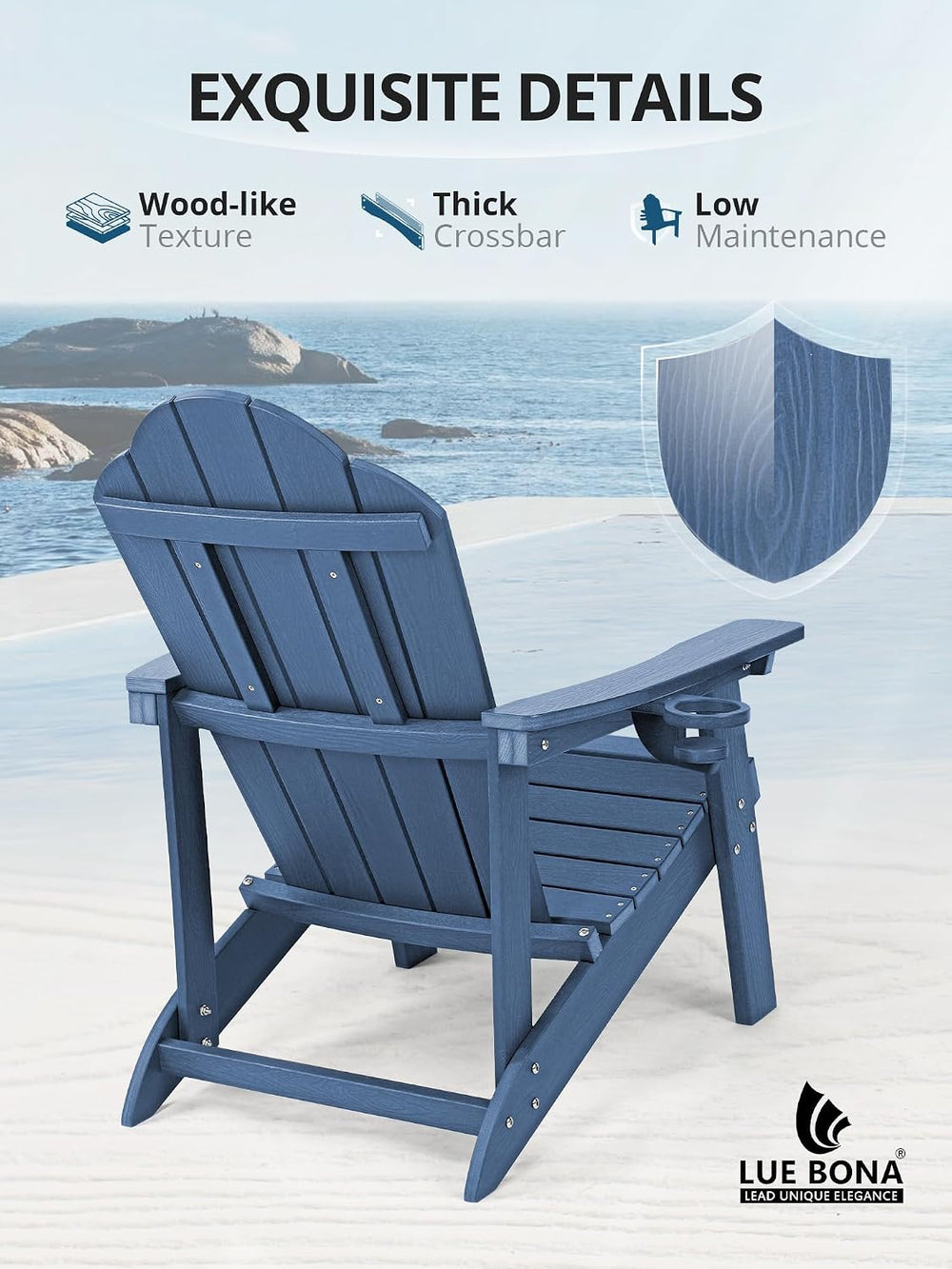 LUE BONA HDPE Adirondack Chairs Set of 4, Blue Fire Pit Chairs