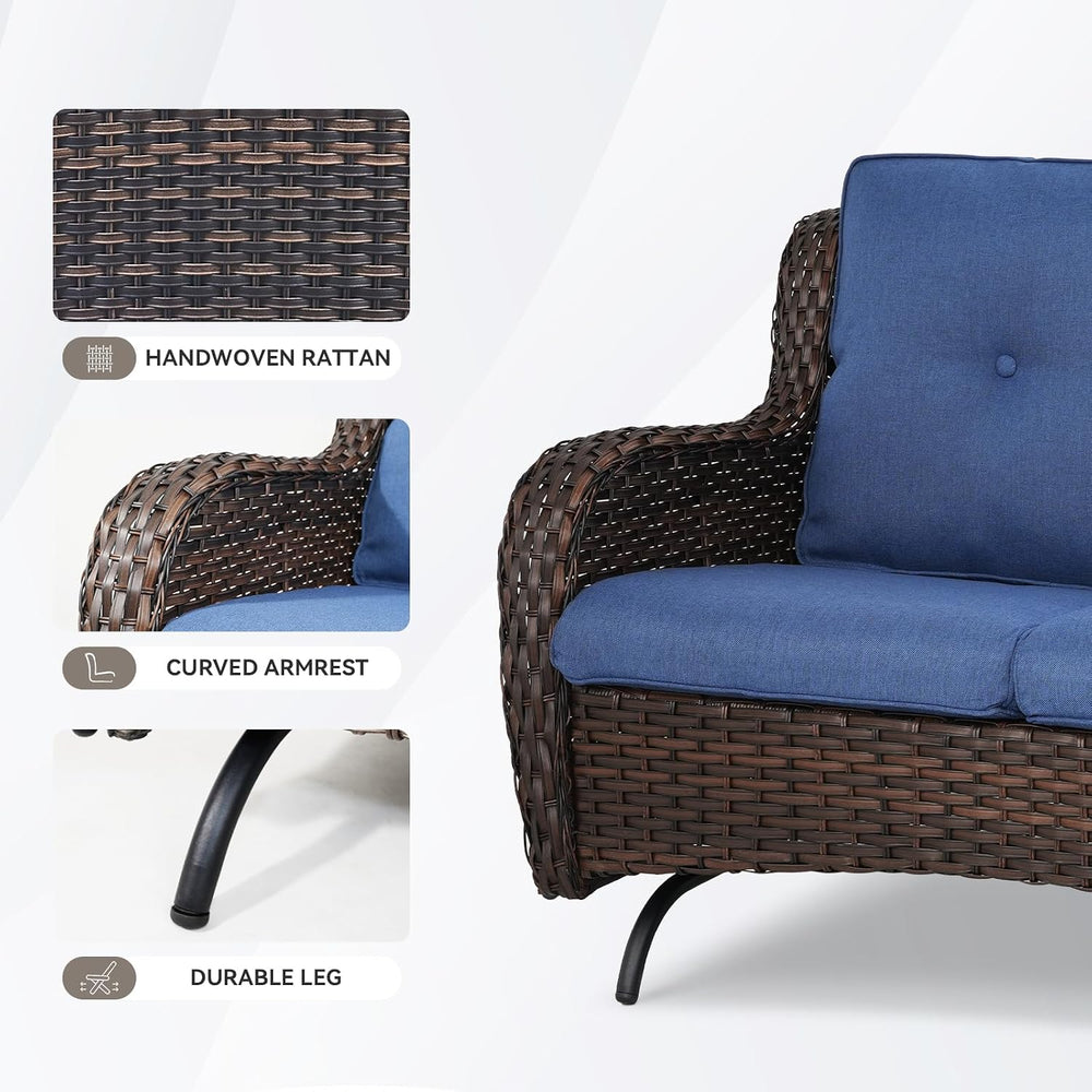 Patio Loveseat Wicker Loveseat Rattan Glider Sofa with Curved Armrest Thickin...