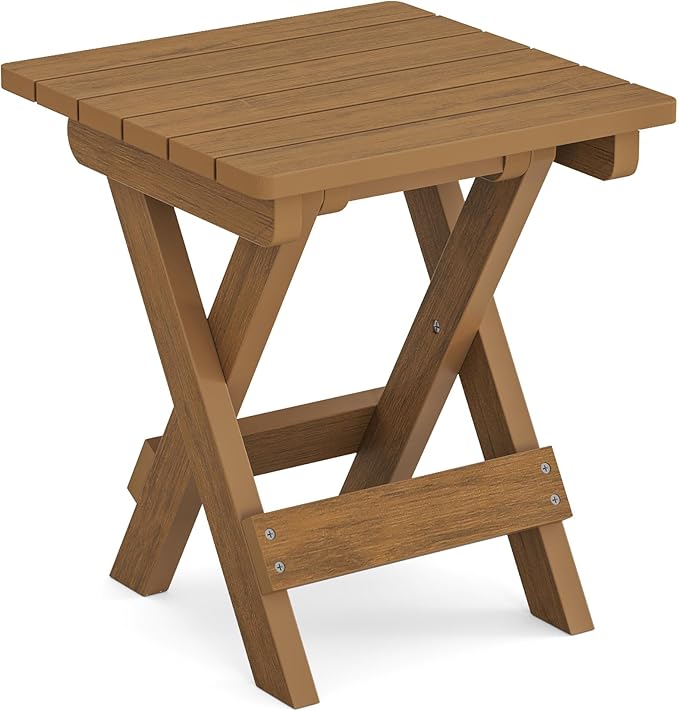 LUE BONA Small Outdoor Folding Side Table, HDPS Outside End Table for Patio, ...