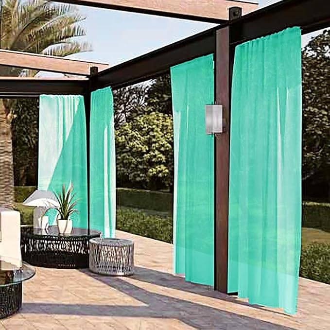 SpaceDresser Waterproof Outdoor Sheer Curtains for Patio - 2 Panels Rod Pocke...