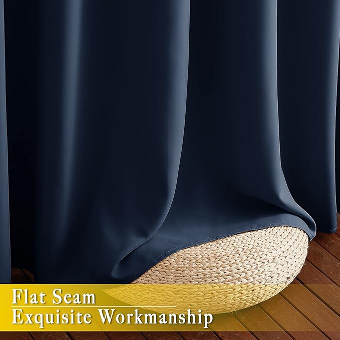 NICETOWN Blackout Navy Blue Bedroom Curtain 118 inches Long, Grommet Thermal ...