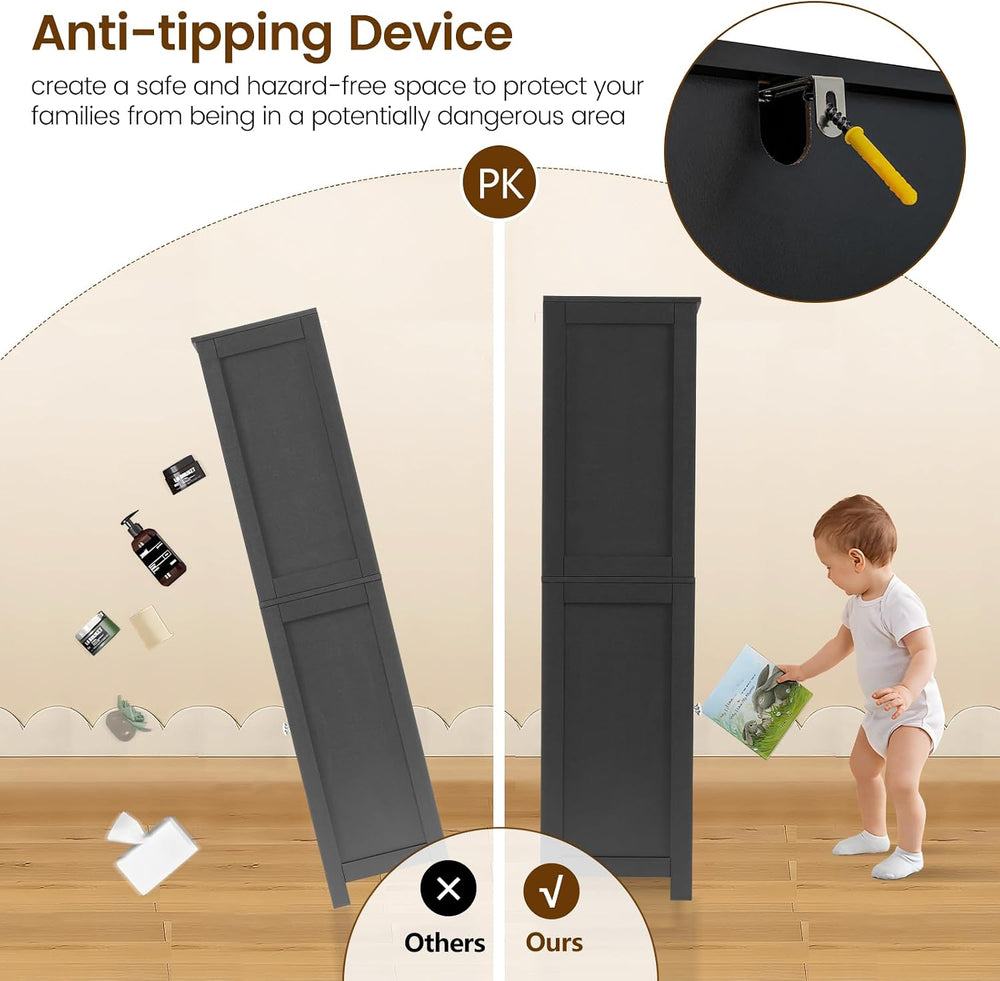 Iwell Tall Storage Cabinet, Black Storage Cabinet & Adjustable Shelves, B...