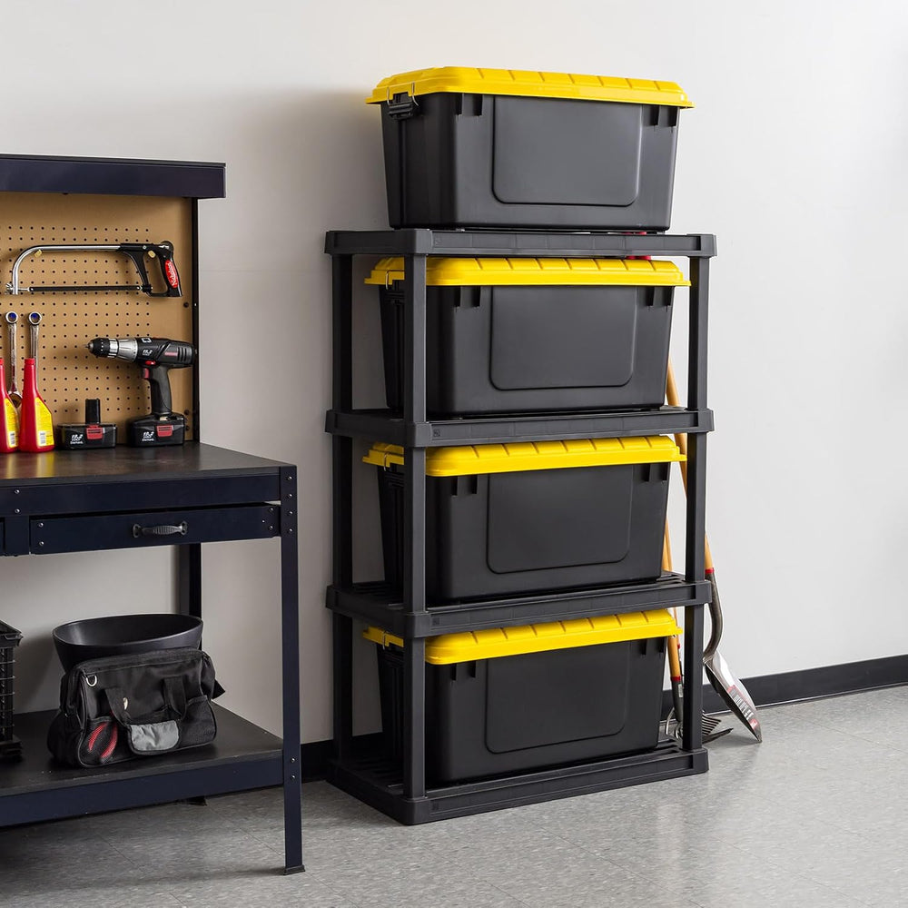 IRIS USA 4-Pack 21 Gal Heavy Duty Lockable Storage Totes, Black/Yellow
