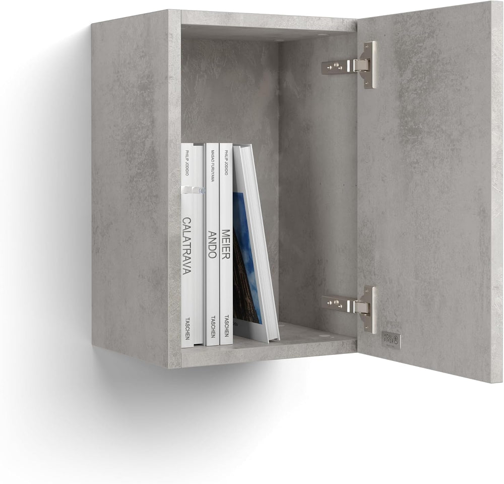 Mobili Fiver, Iacopo Cube wall Unit with Door, Concrete Effect, Grey, Made in...