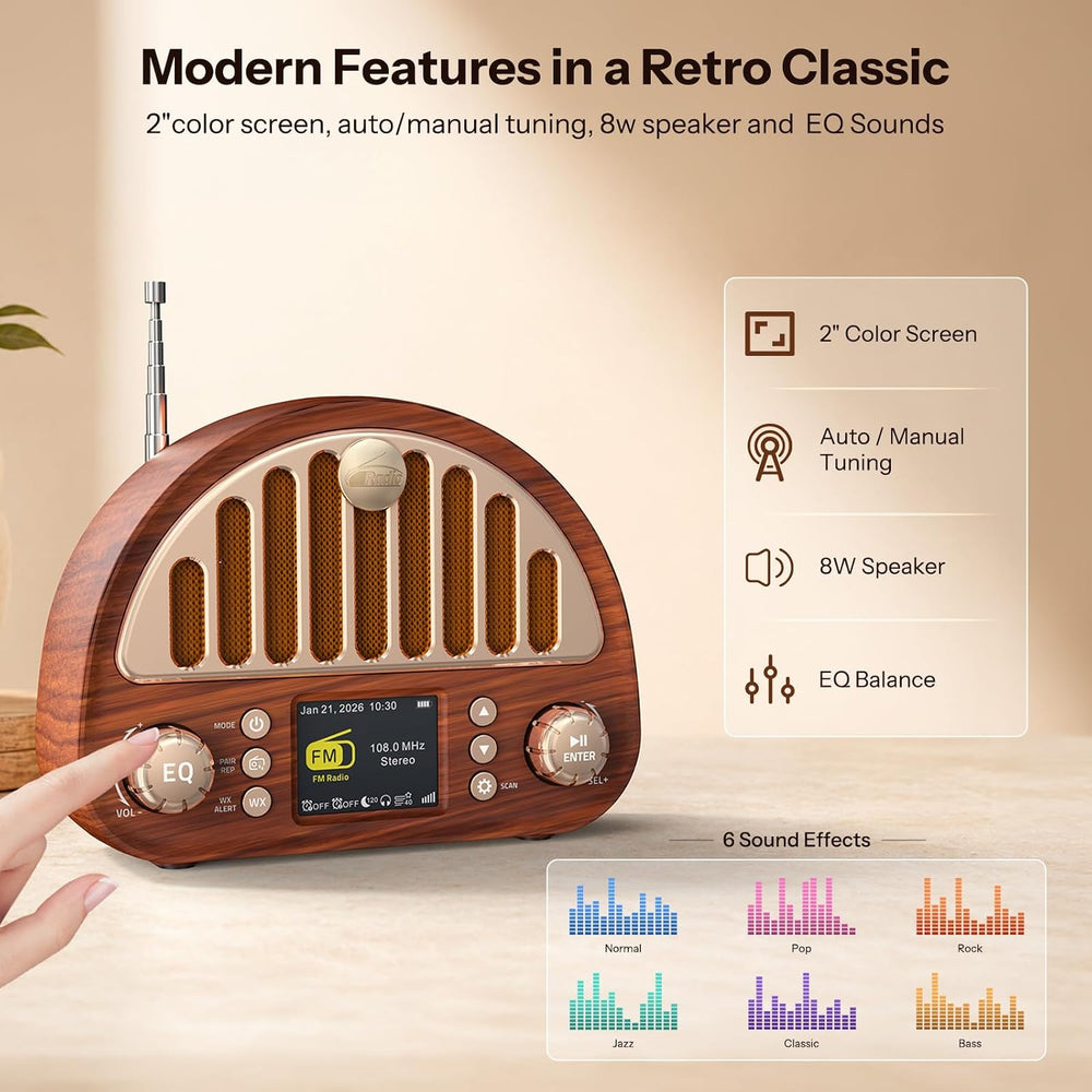 Retro FM Radio with Bluetooth Speaker & NOAA Weather Alert