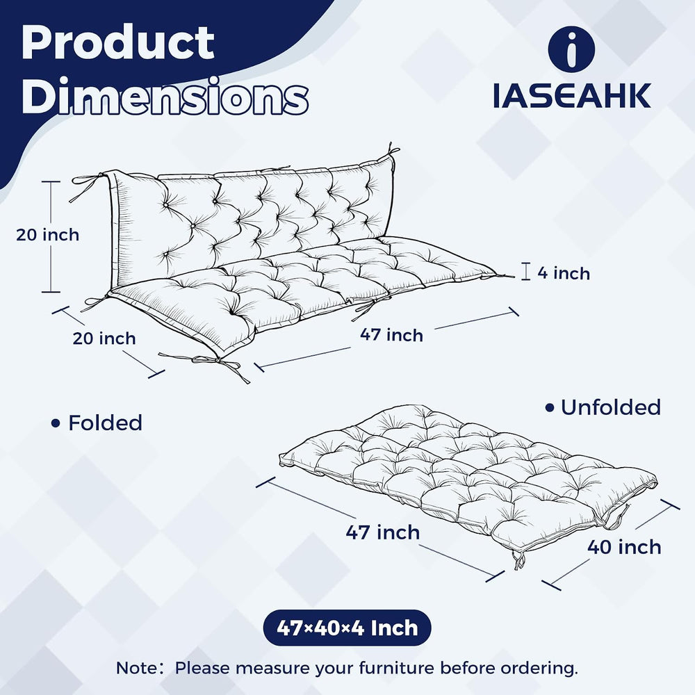 IASEAHK Porch Swing Cushions, 47×40×4 Inch, Waterproof, Dark Grey