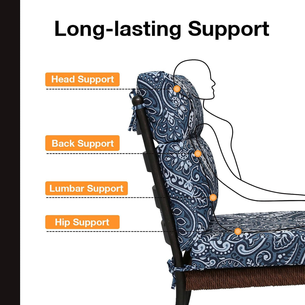 Unimatta Outdoor High Back Chair Cushion Seat Pads, 44 x 21 Inch Water-Repell...