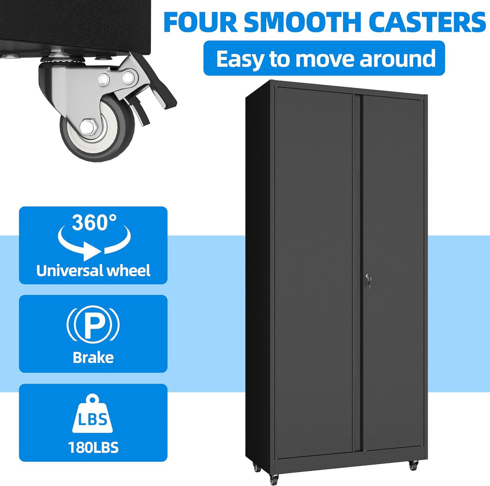 Garage Storage Cabinet with 4 Wheels,Lockable Tool Cabinets with Pegboard and...
