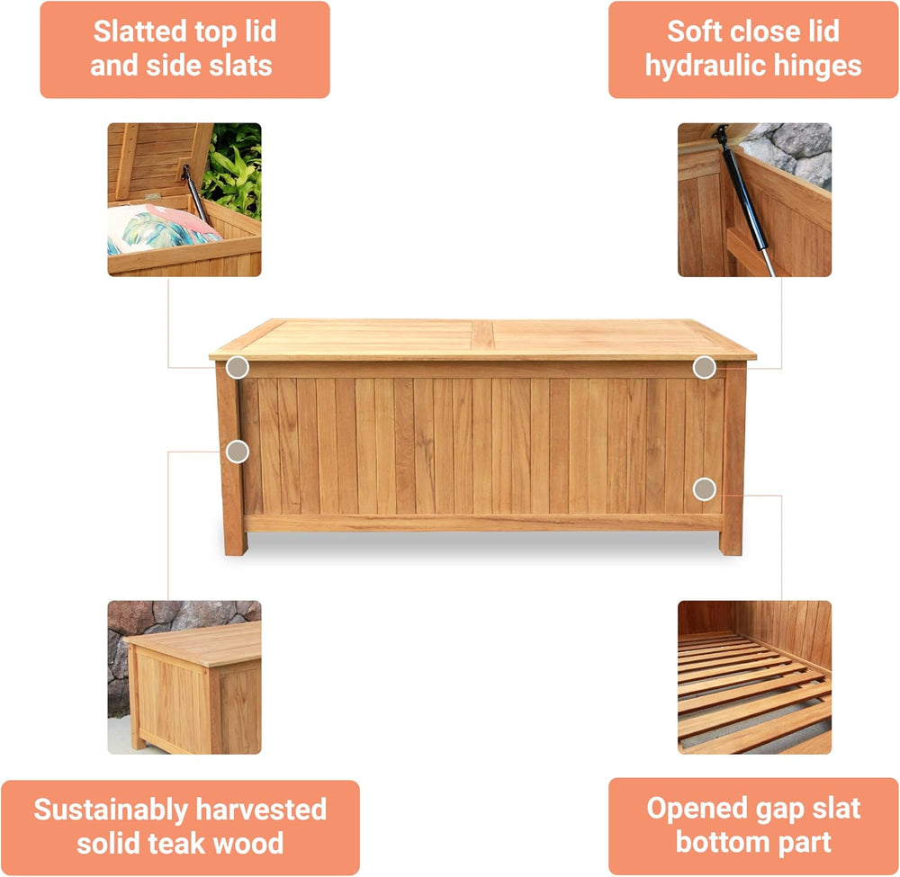 Cambridge Casual Arie Teak Wood Outdoor Deck Box Storage Chest, 49 Gallons