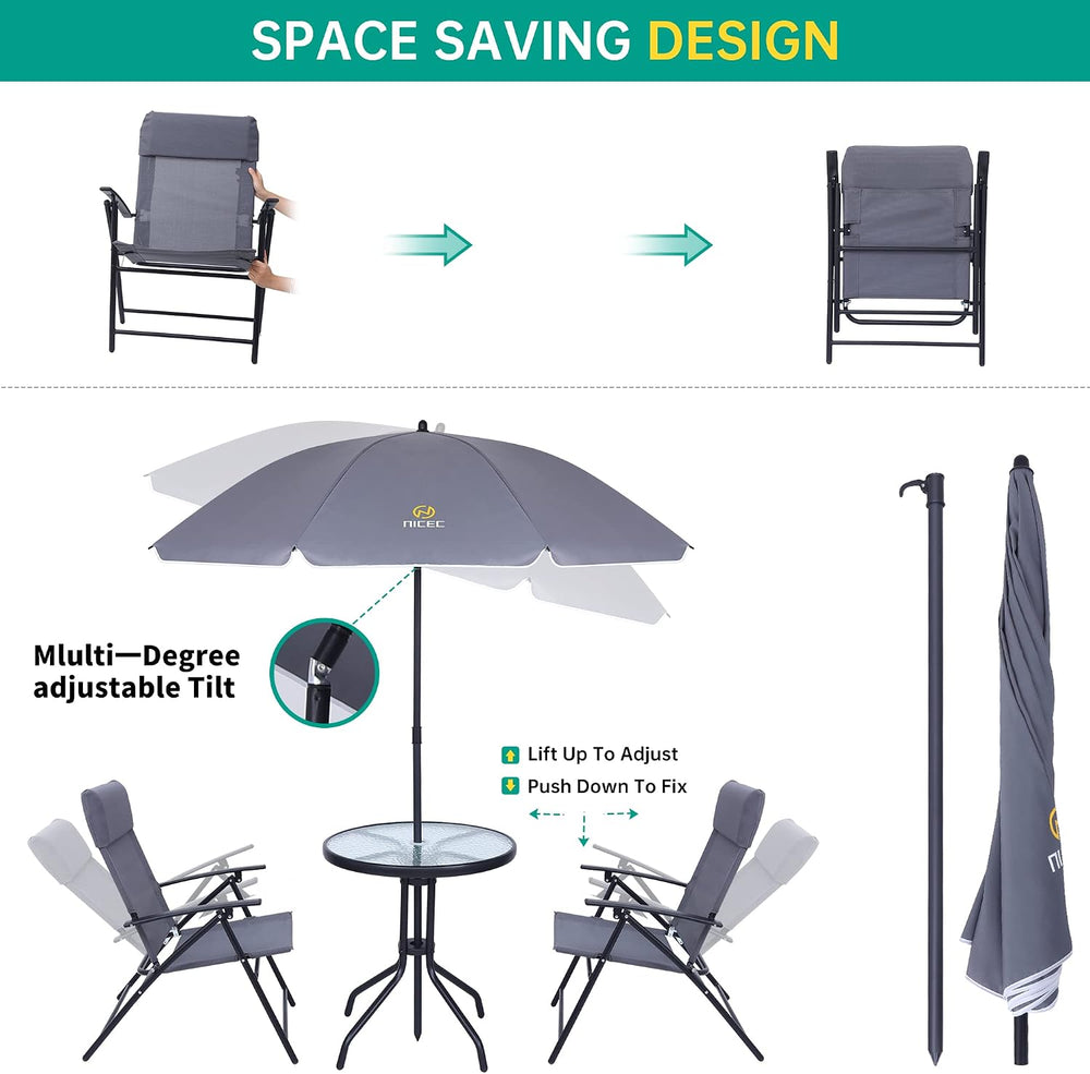 Nice C 4 Piece Patio Furniture Set with Umbrella, Outdoor Dining Set (Grey)