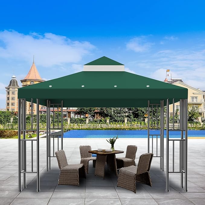 Sumfaller 10x10 FT Gazebo Replacement Canopy Top Double Tiered Canopy Top for...