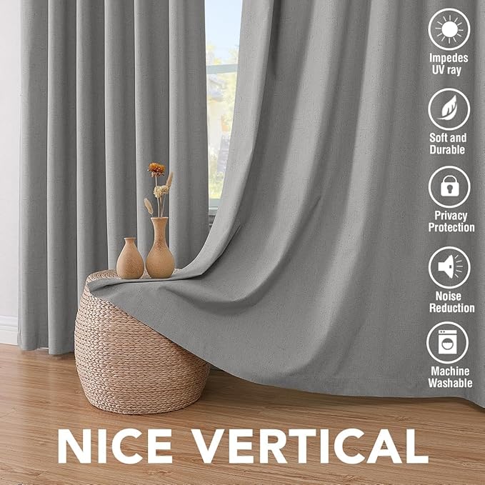 H.VERSAILTEX Linen Curtains 100% Blackout Curtains for Bedroom 102 inch Long ...