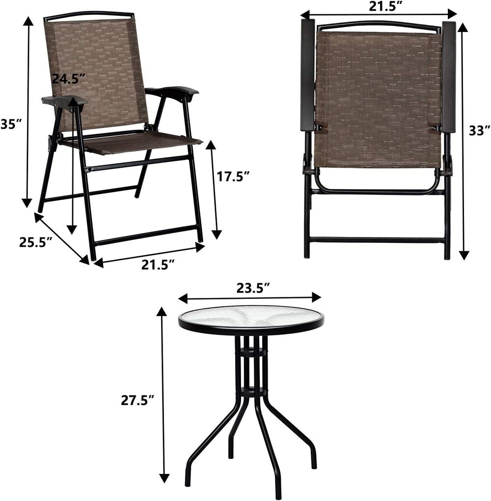 Tangkula 3 Pieces Patio Bistro Set, Outdoor Folding Chairs & Table Set wi...
