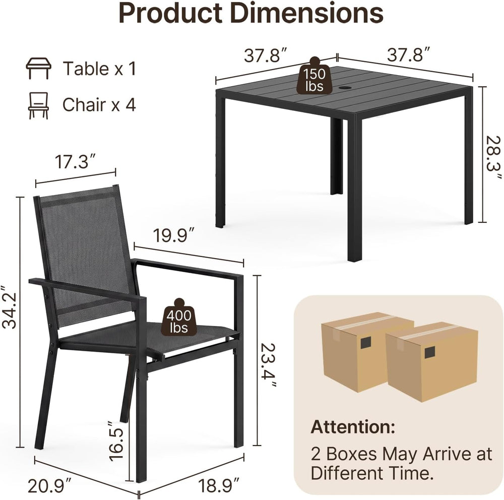 Outdoor Dining Set for 4 with Umbrella Hole, Black