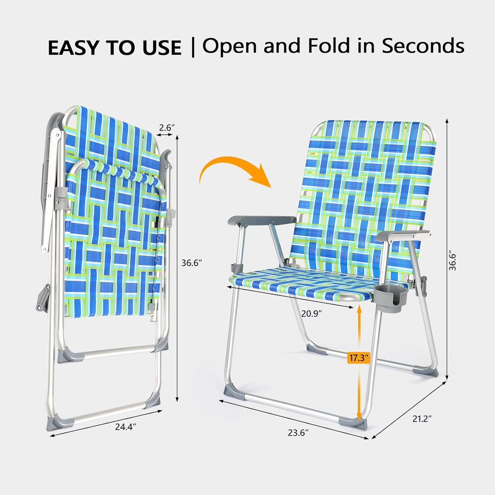 VINGLI Folding Aluminum Webbed Oversized Lawn Chairs with Detachable Cup Hold...