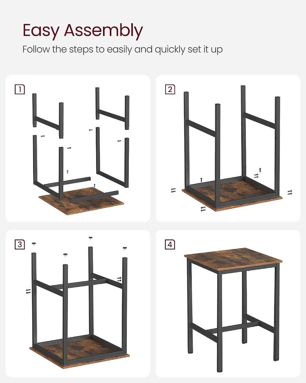 VASAGLE Bar Table, Kitchen Dining, High Top Pub, Square, Steel Frame